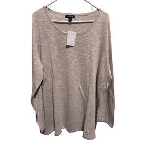 Land's End Lightweight Sweater Cream Tan Long Sleeve Cotton Linen Plus Sz 3X